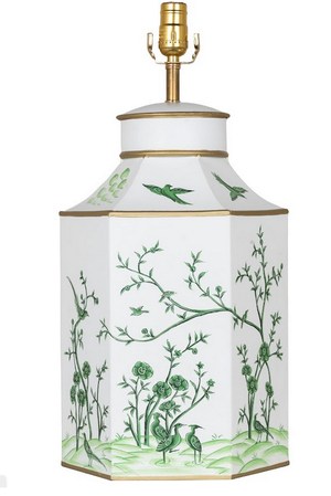 CHINOISERIE IVORY/GREEN HEXAGON LAMP