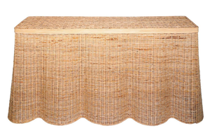 EXTRA LARGE WICKER SCALLOPED CONSOLE TABLE